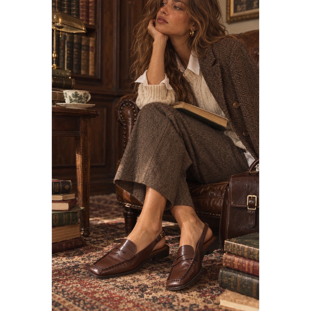 Torrid Brown Faux Leather Penny Loafer Slingback Square Toe Flat 10WW 41515193